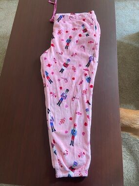 Cozy Pink Nutcracker-Print Fleece Pajama Pants